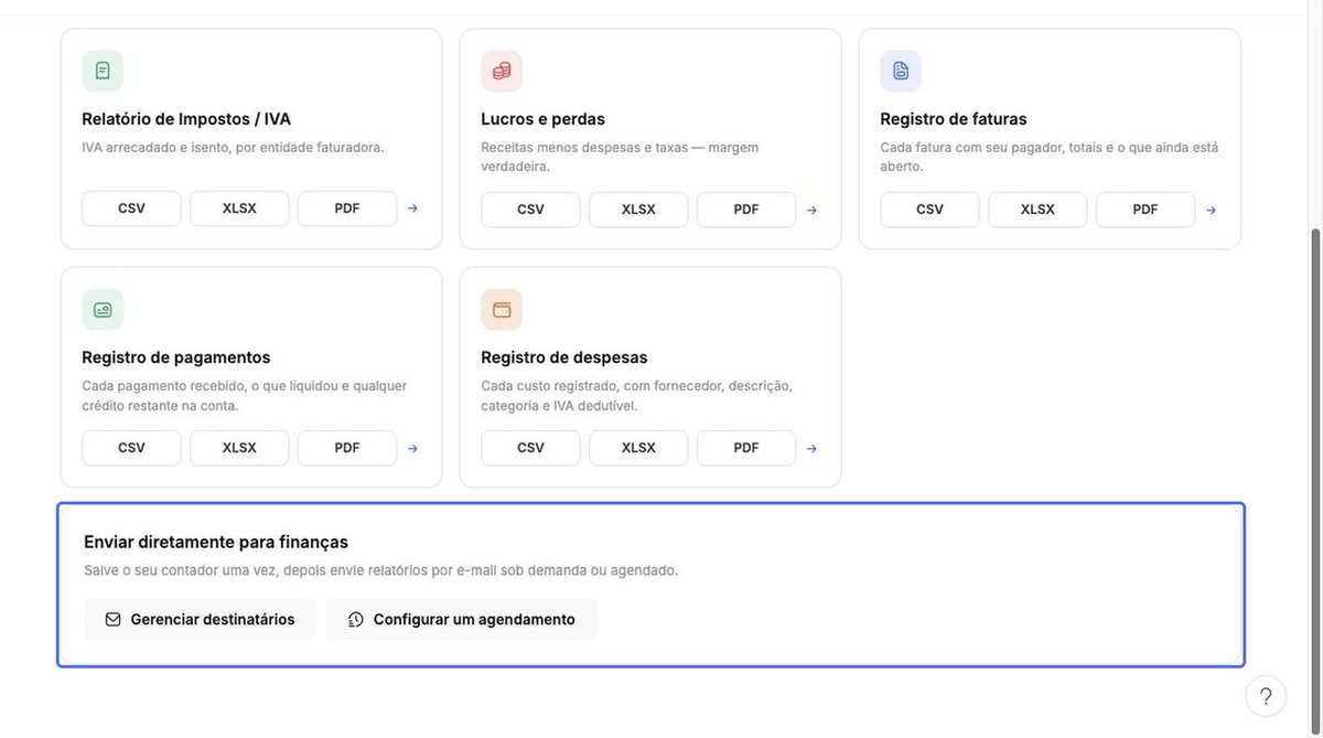Registros e Enviar diretamente para finanças