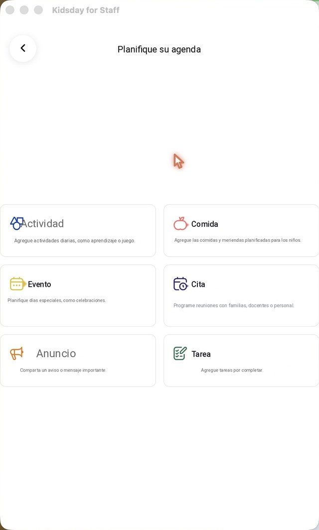 Lo que puede planificar: actividades, comidas, eventos, citas, anuncios y tareas