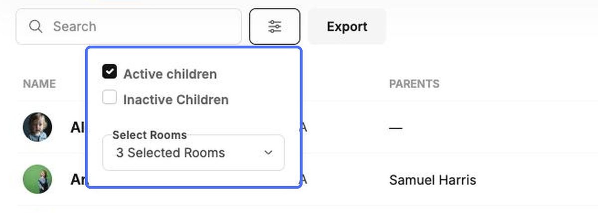 Filter by status and room