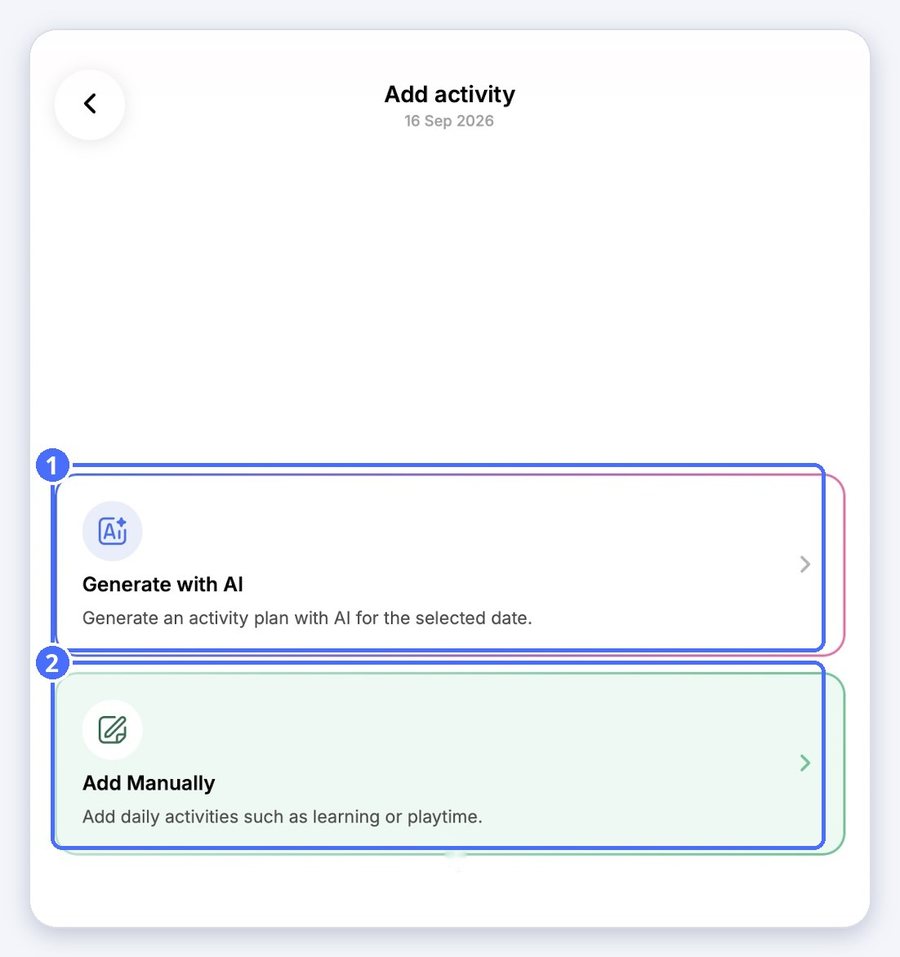 (1) Generate with AI, (2) Add Manually
