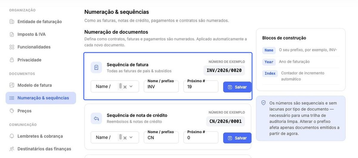 Sequência de faturas
