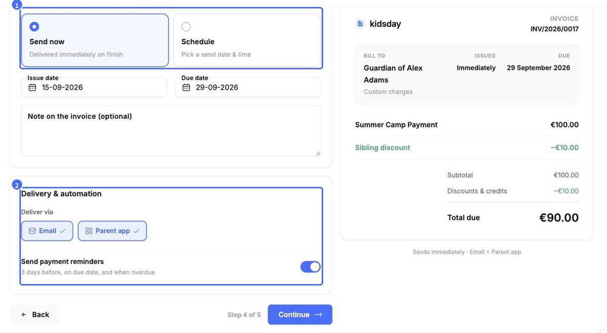 (1) When to send, (2) delivery and reminders