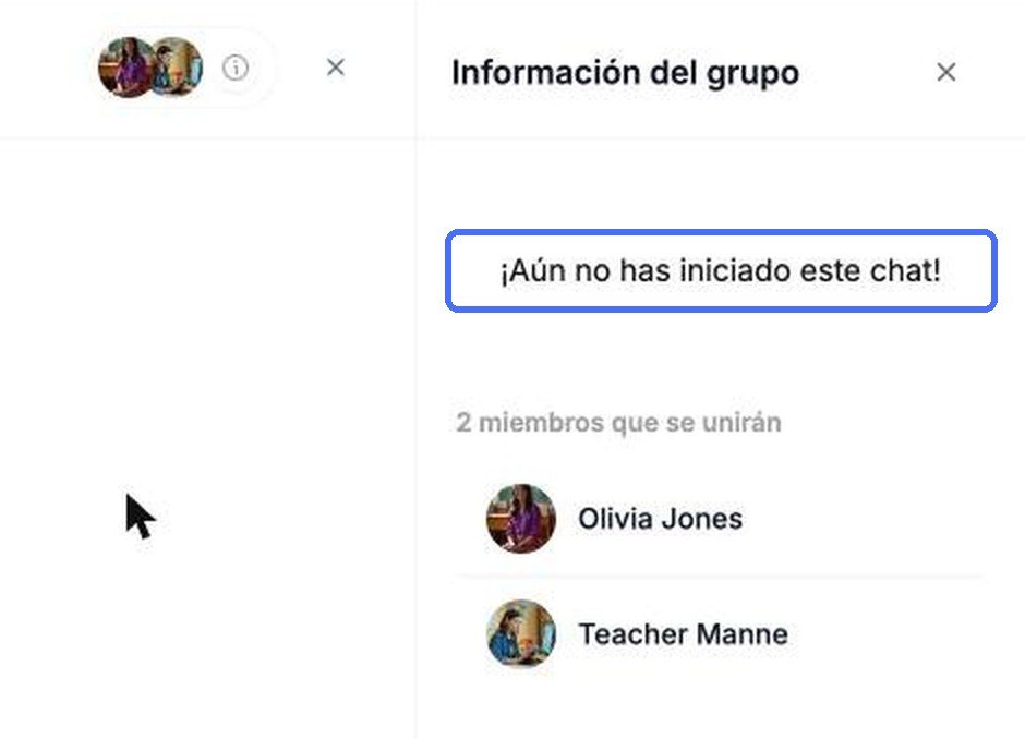 Hasta que se envía el primer mensaje, Información del grupo muestra los miembros que se unirán