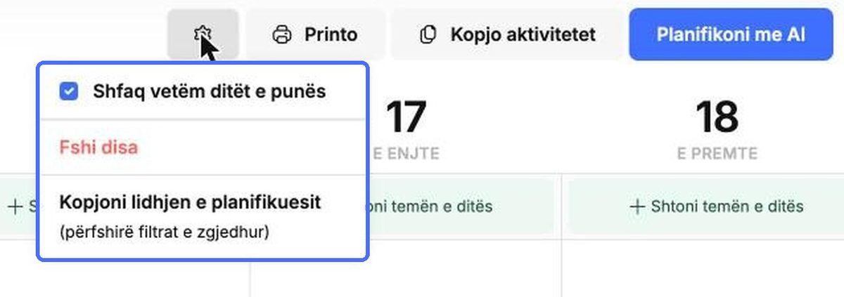 Cilësimet e planifikuesit