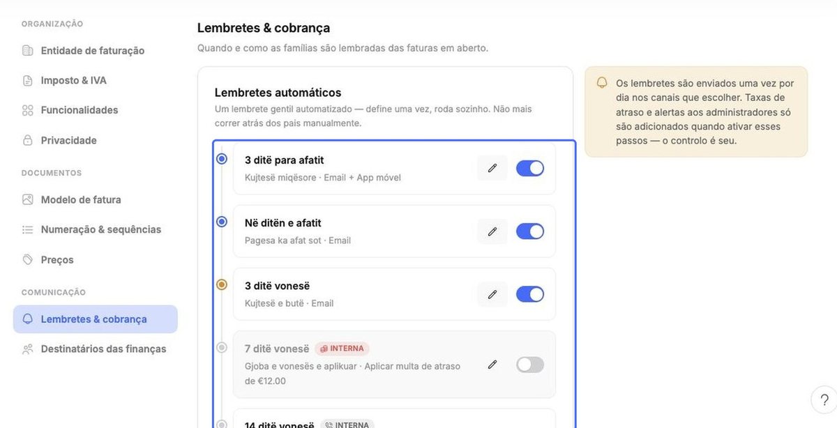 Lembretes automáticos