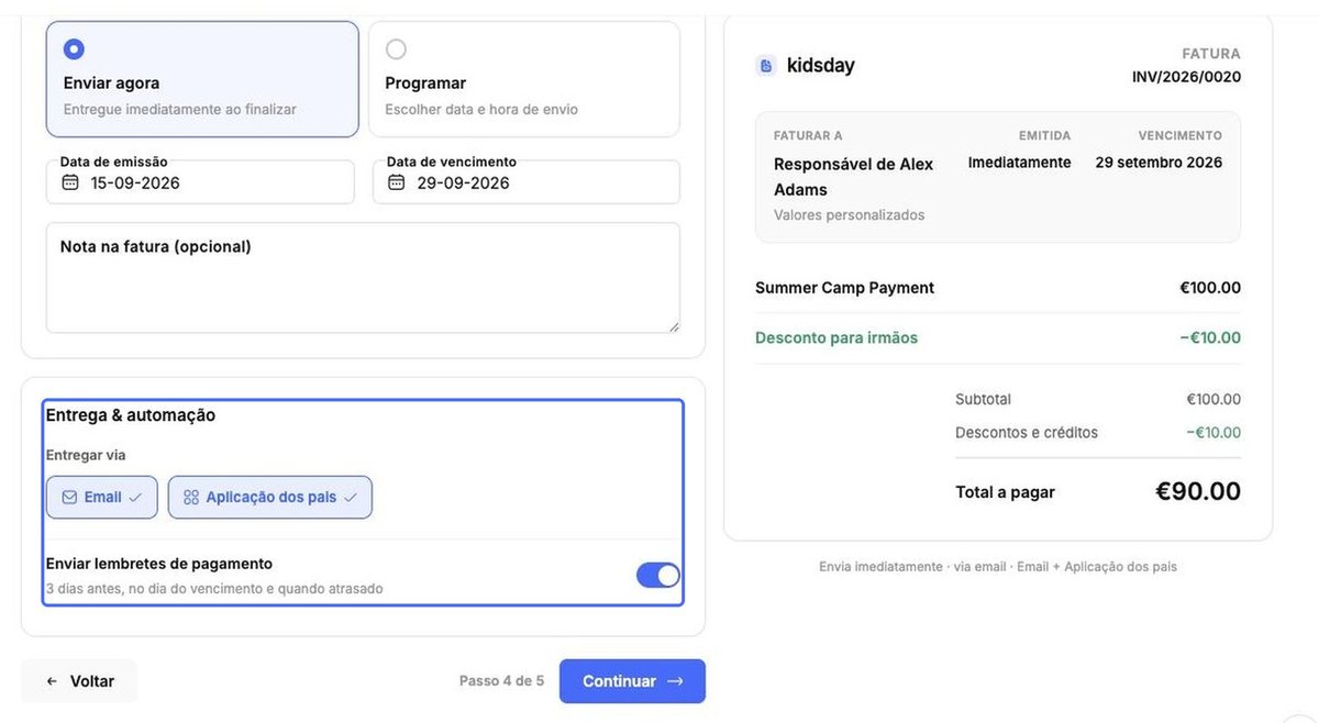 Quando enviar, entrega e lembretes