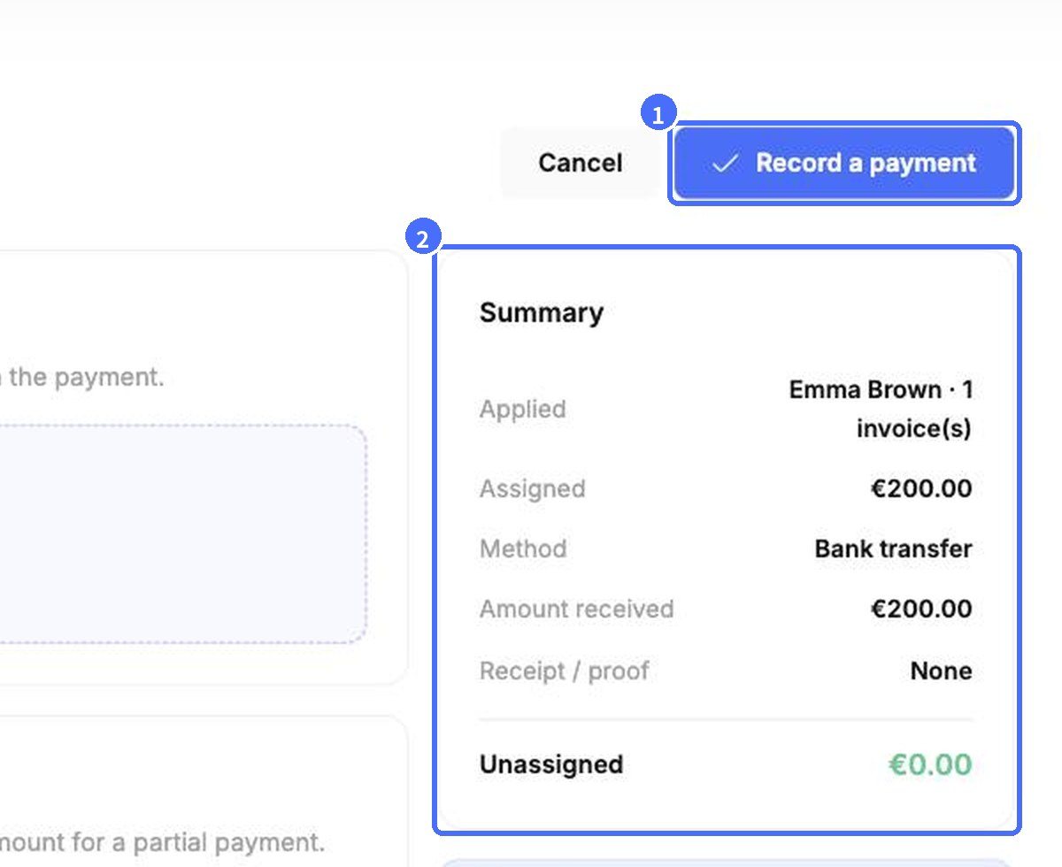 (1) Record a payment, (2) summary