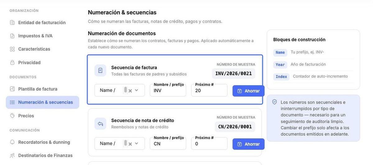 Secuencia de facturas