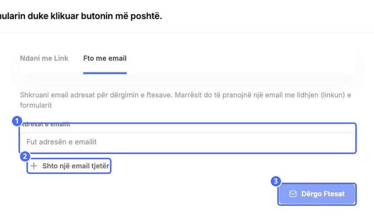 (1) Adresat e emailit, (2) shtimi i familjeve të tjera, (3) dërgimi i ftesave