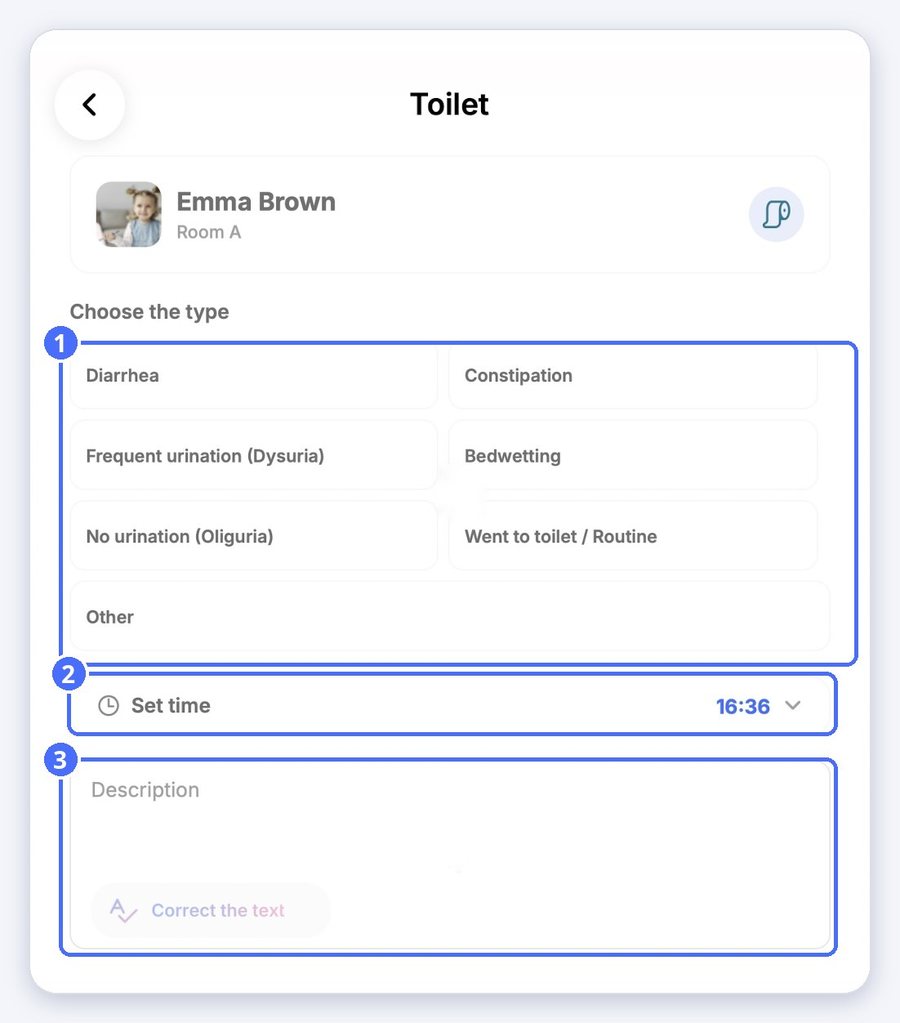 (1) Тип, (2) время, (3) описание