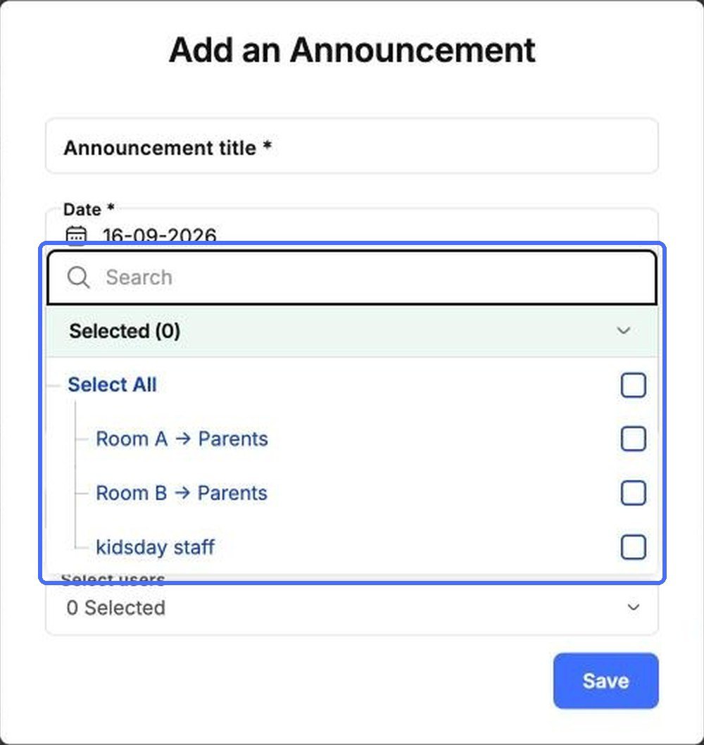 Pick the parents of a room, your staff, or everyone