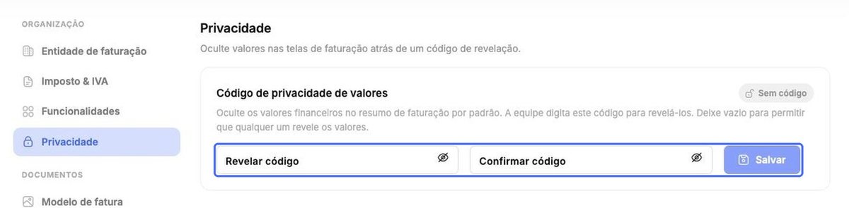 Código de privacidade de valores