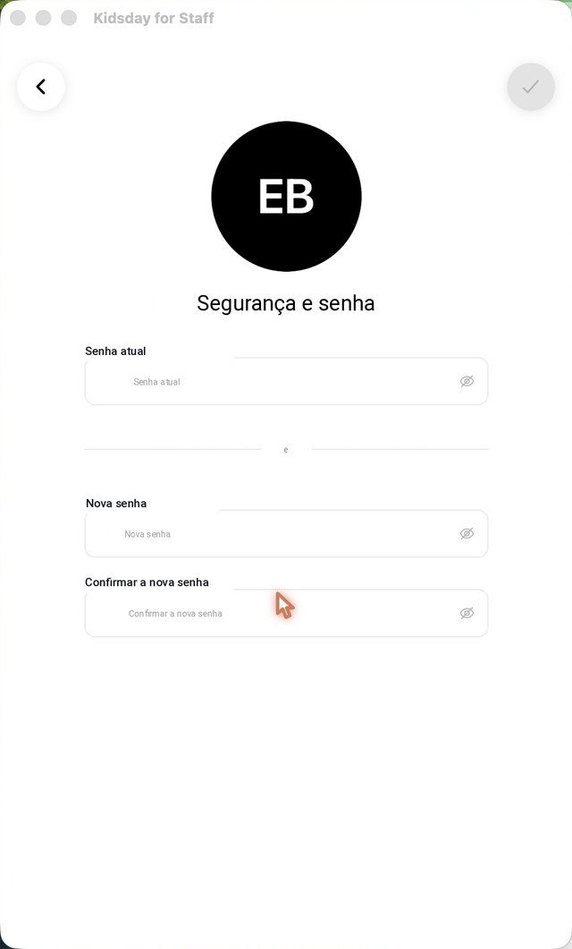 Perfil › Segurança e senha: senha atual, nova senha e confirmação