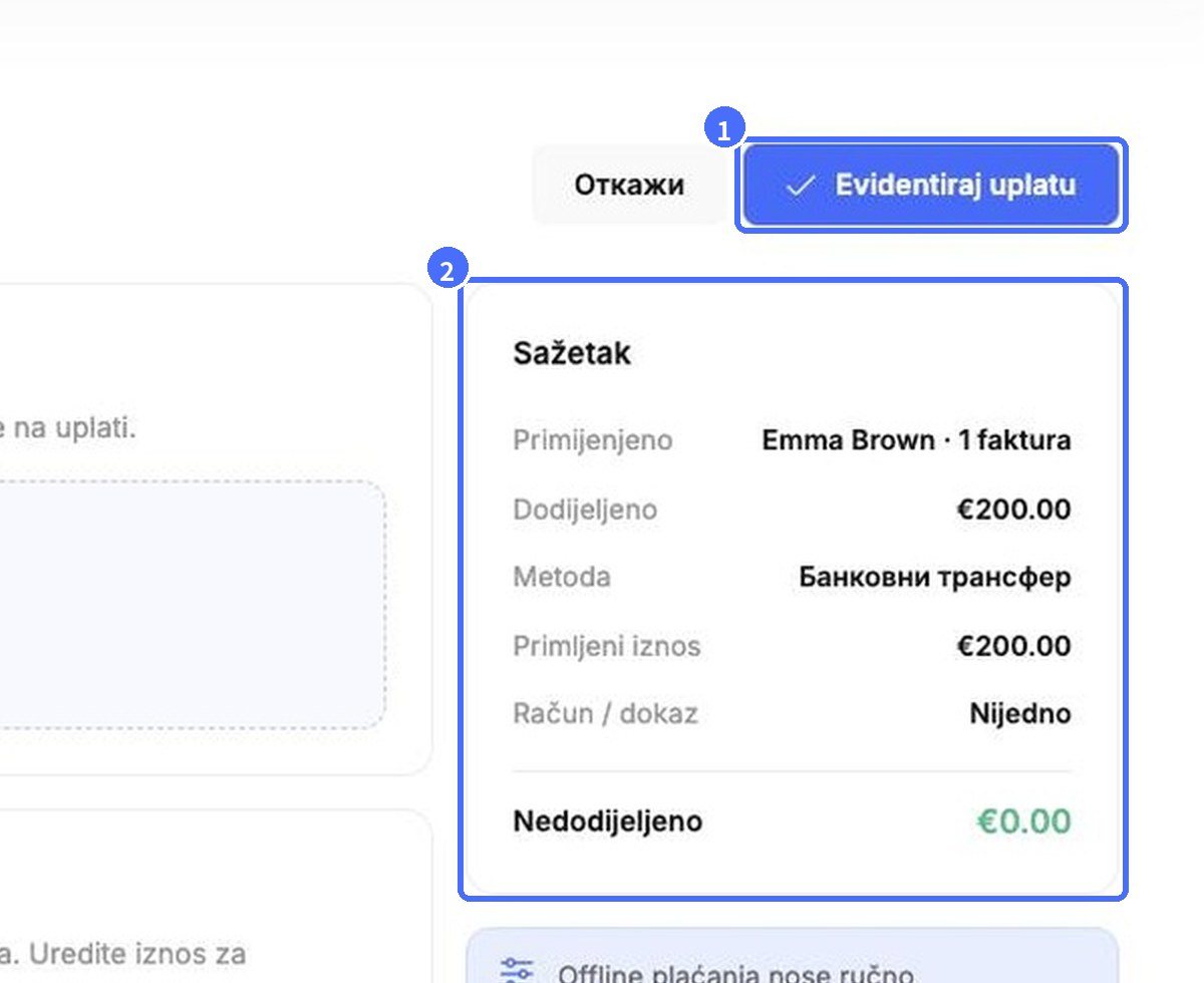 (1) Evidentiraj uplatu, (2) sažetak
