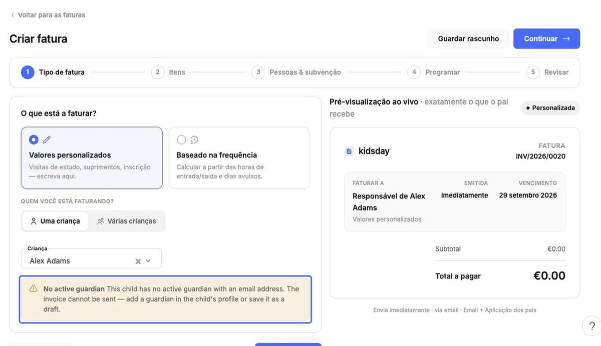 Aviso de responsável ativo ausente