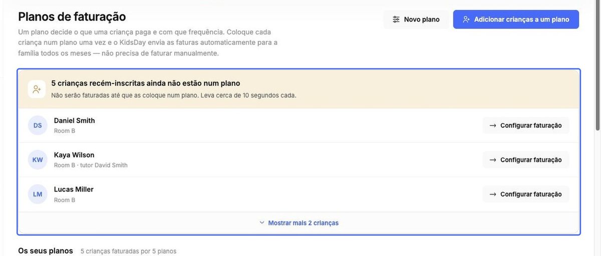 Crianças que ainda não estão em um plano