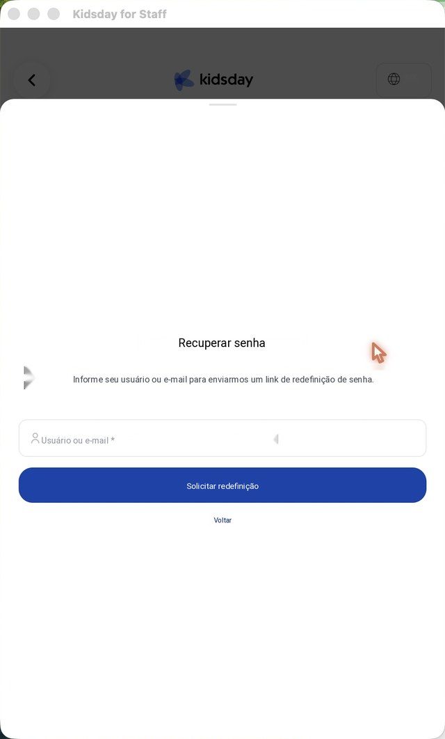 Recuperar senha: digite o seu nome de usuário ou e-mail e toque em Solicitar redefinição