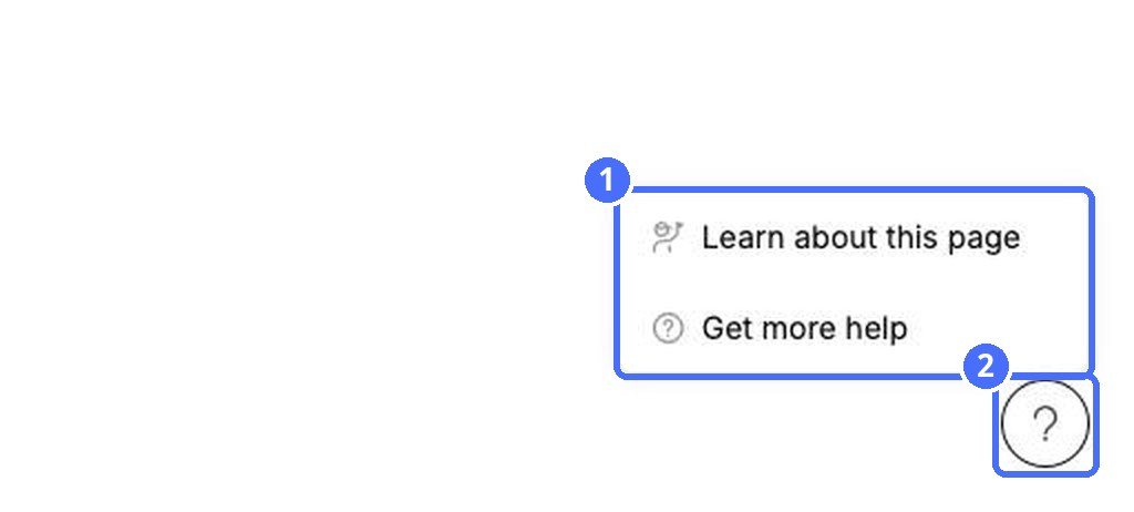 (1) Help menu, (2) the ? button