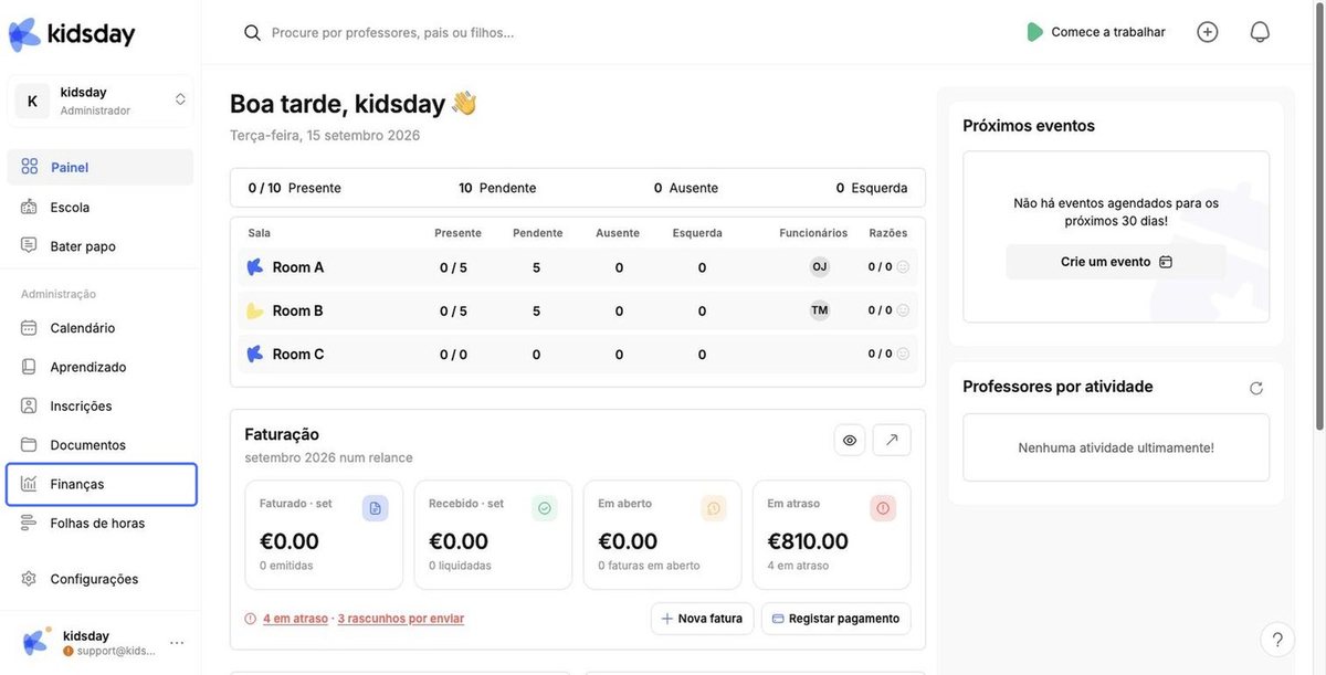 Finanças no menu à esquerda