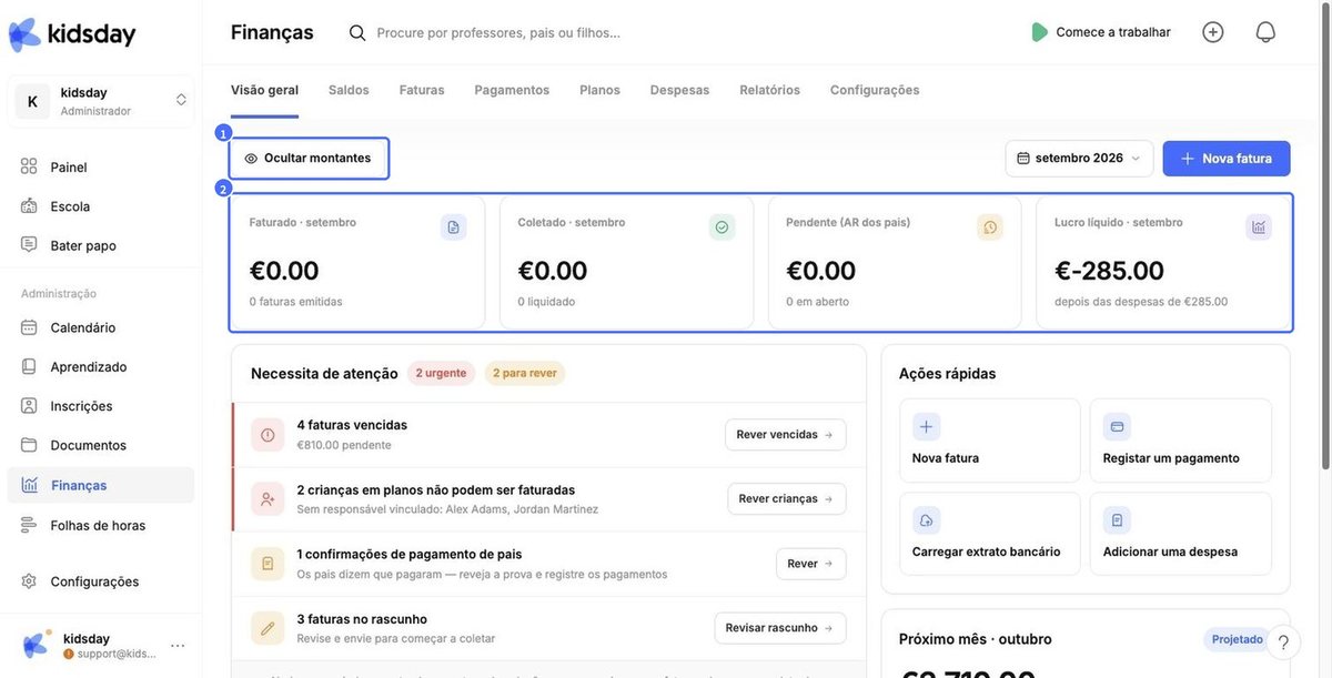 A visão geral de Finanças